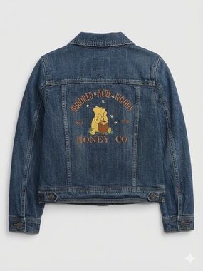 Custom Handmade Winnie the Pooh Embroidered Denim Jacket Youth L 10/12